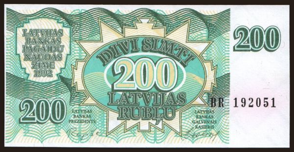 Európa, Lettország: 200 rublu, 1992