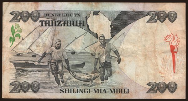 Afrika, Tanzania: 200 shilingi, 1992