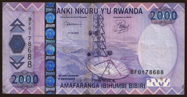 Afrika, Rwanda: 2000 francs, 2007