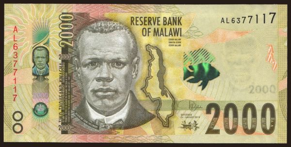 Africa, Malawi: 2000 kwacha, 2018