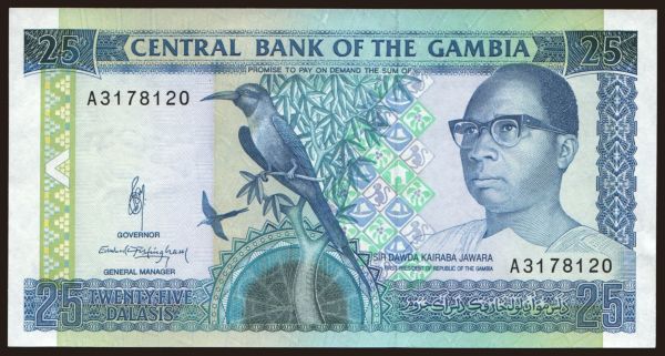 Afrika, Gambia: 25 dalasis, 1991