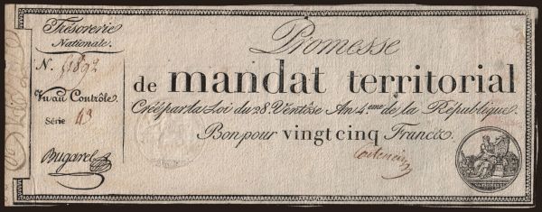 Európa, Francúzsko, Francúzsko - Assignat: 25 francs, 1796