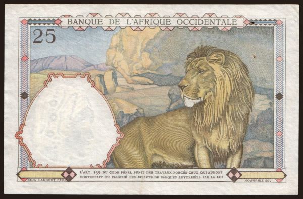 Africa, French West Africa: 25 francs, 1936