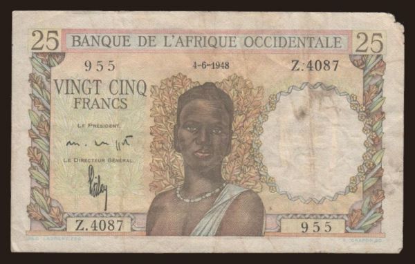 Afrika, Francúzska Západná Afrika: 25 francs, 1948