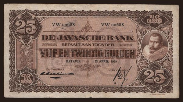 Asia, Netherlands East Indies: 25 gulden, 1929