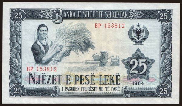 Európa, Albánia: 25 leke, 1964