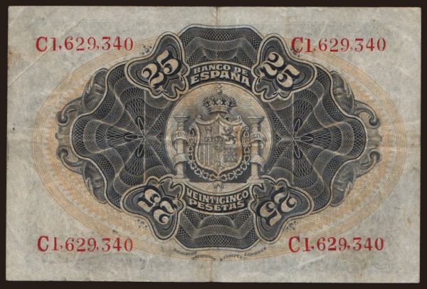 Európa, Spanyolország, Spanyolország - Állami kiadás: 25 pesetas, 1906