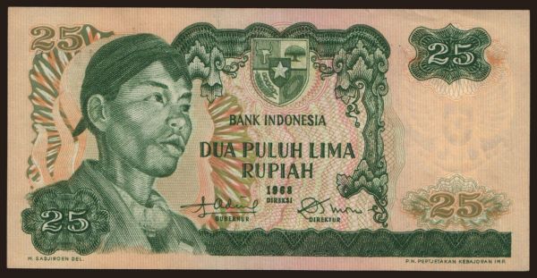 Ázsia, Indonézia: 25 rupiah, 1968