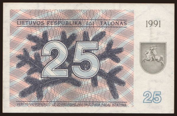 Európa, Litva: 25 talonas, 1991