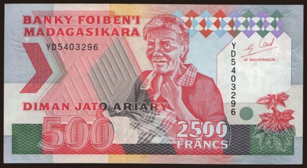 Africa, Madagascar: 2500 francs, 1993