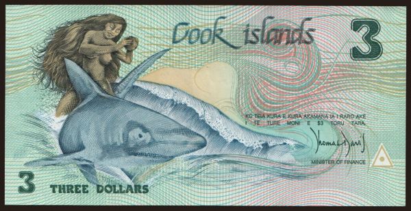 Australia and Oceania, Cook Islands: 3 dollars, 1987