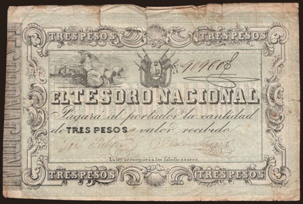 Amerika, Paraguay: 3 pesos, 1860