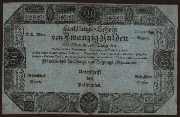 Rakúsko a Rakúsko-Uhorsko, Gulden (-1867): 5 / 20 Gulden, 1811, formular