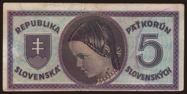 Czechoslovakia and successor states, Slovak State (1939-45): 5 Ks, 1945