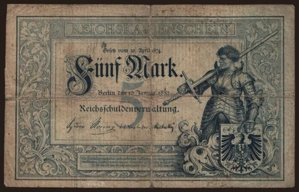 Germany, Reichsbanknoten (1874-1914): 5 Mark, 1882