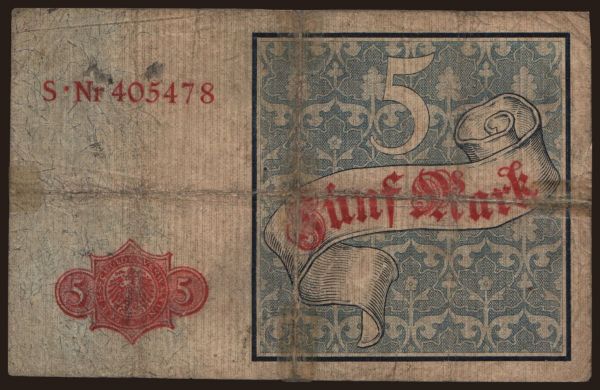 Germany, Reichsbanknoten (1874-1914): 5 Mark, 1882