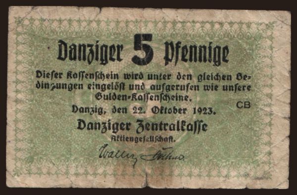 Europe, Danzig: 5 Pfennig, 1923