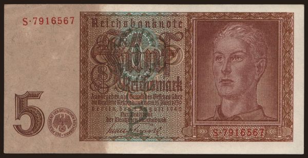 Germany, Reichsbank (1924-1945): 5 Reichsmark, 1942