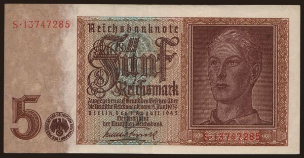 Nemecko, Reichsbank (1924-1945): 5 Reichsmark, 1942