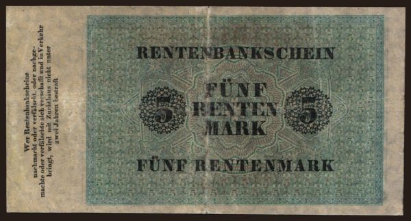 Nemecko, Rentenbank (1923-1937): 5 Rentenmark, 1923