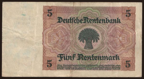 Németország, Rentenbank (1923-1937): 5 Rentenmark, 1926