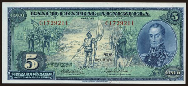 Amerika, Venezuela: 5 bolivares, 1966