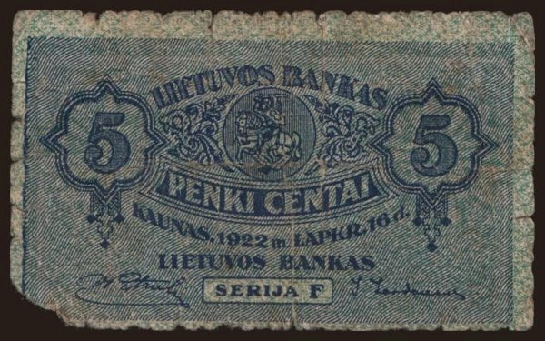 Európa, Litva: 5 centai, 1922