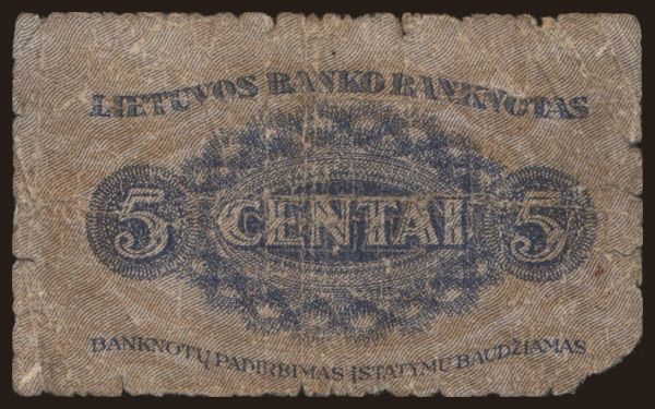 Europe, Lithuania: 5 centai, 1922