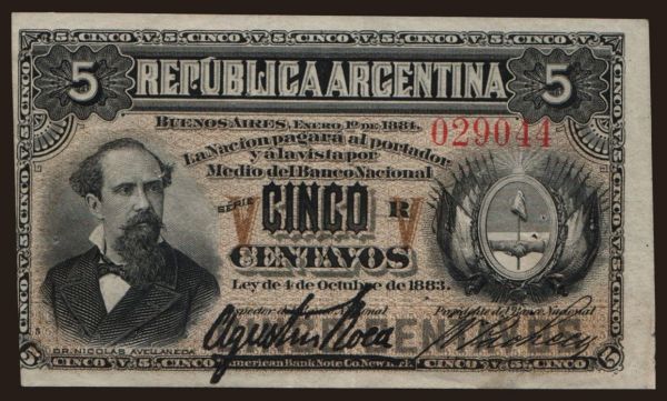 America, Argentina: 5 centavos, 1884