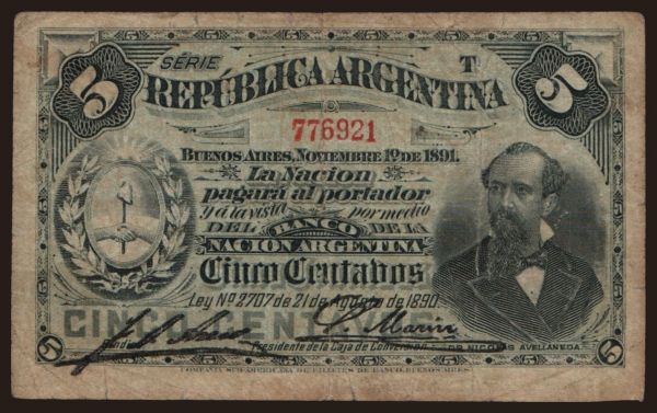 America, Argentina: 5 centavos, 1891