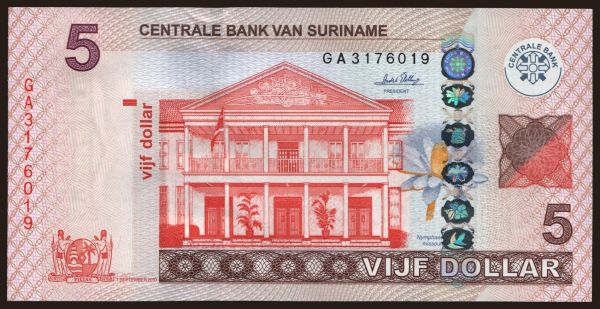 America, Suriname: 5 dollar, 2010