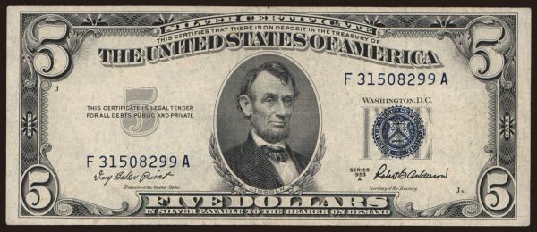 America, USA, USA, 1860-: 5 dollars, 1953