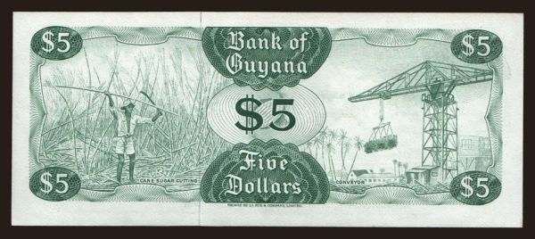 America, Guyana: 5 dollars, 1966