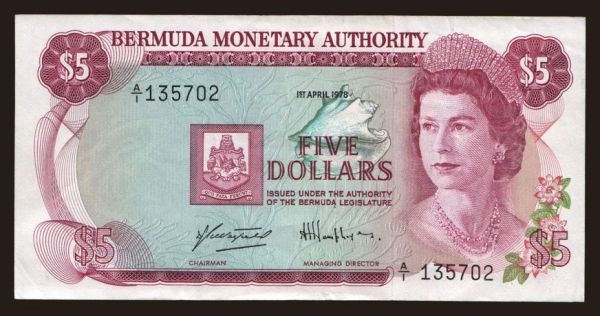 Amerika, Bermudy: 5 dollars, 1978