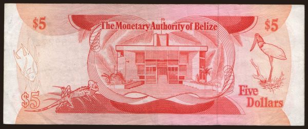 America, Belize: 5 dollars, 1980