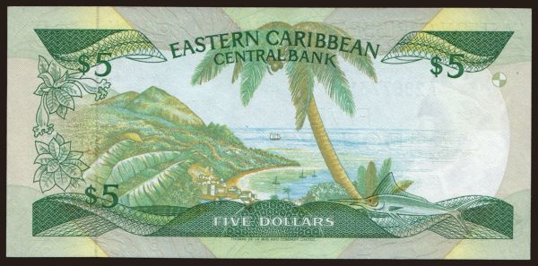 America, East Caribbean States: 5 dollars, 1985