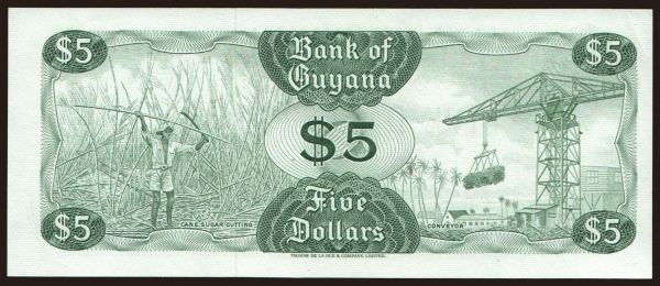 America, Guyana: 5 dollars, 1989