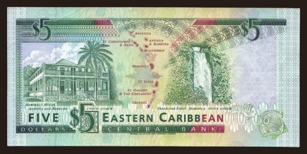 Amerika, East Caribbean States: 5 dollars, 1993, (Saint Kitts)