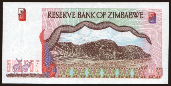 Africa, Zimbabwe: 5 dollars, 1997