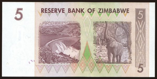 Africa, Zimbabwe: 5 dollars, 2007