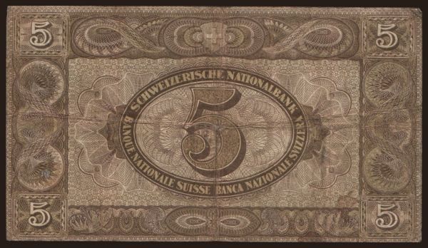 Europe, Switzerland: 5 francs, 1916