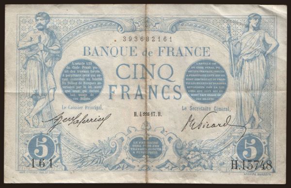 Europe, France, France - General issues -1959: 5 francs, 1917