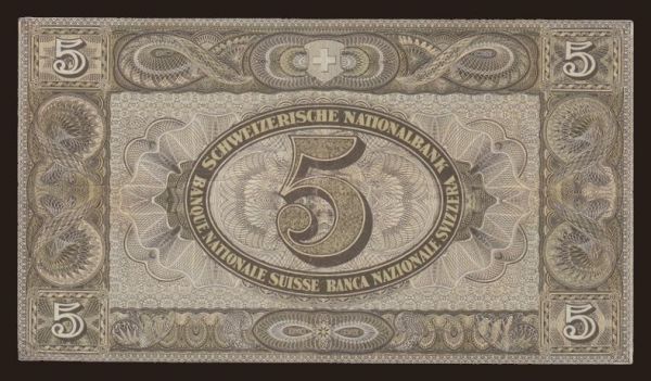 Európa, Švajčiarsko: 5 francs, 1921