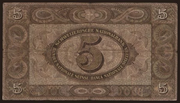 Európa, Švajčiarsko: 5 francs, 1921