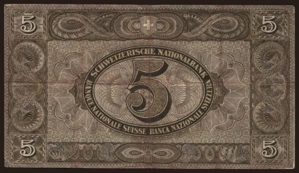 Európa, Švajčiarsko: 5 francs, 1921