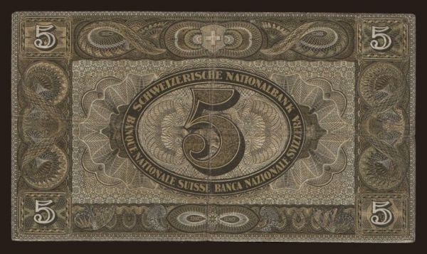 Európa, Švajčiarsko: 5 francs, 1939