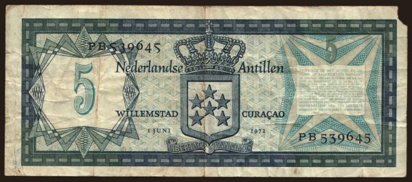 America, Netherlands Antilles: 5 gulden, 1972