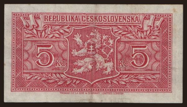 Csehszlovákia és utódállamai, Papírpénzek, 1945-51: 5 korun, 1945