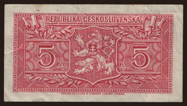 Csehszlovákia és utódállamai, Papírpénzek, 1945-51: 5 korun, 1945