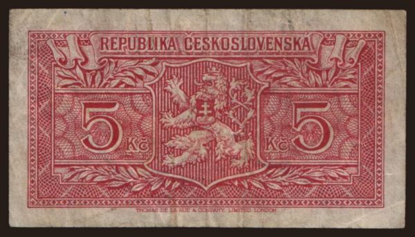 Csehszlovákia és utódállamai, Papírpénzek, 1945-51: 5 korun, 1945